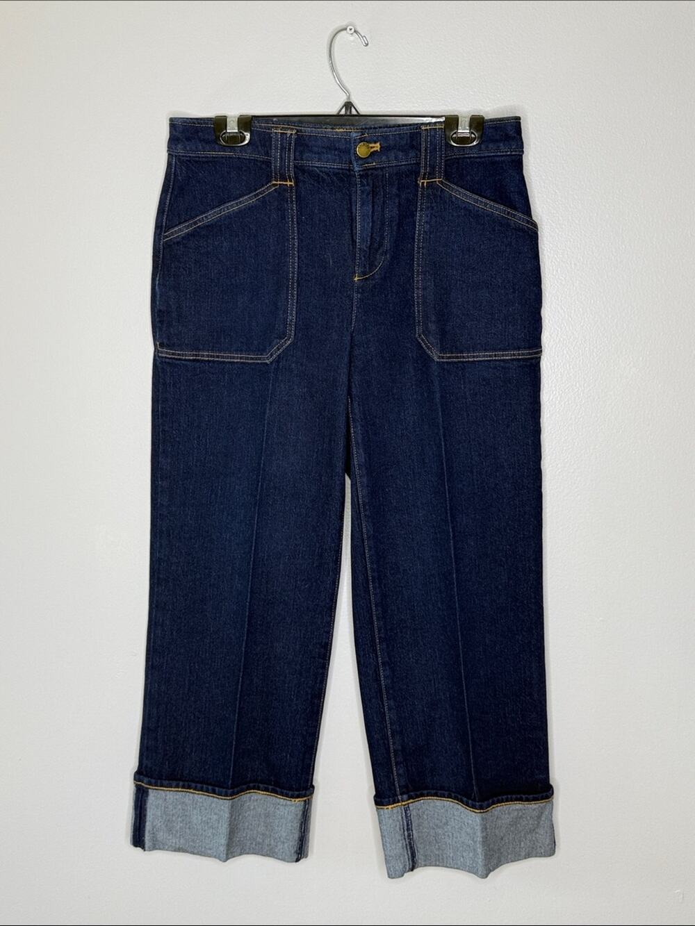 Talbots Straight Ankle Cuff Jean Dark Indigo Wide-Leg Size 8